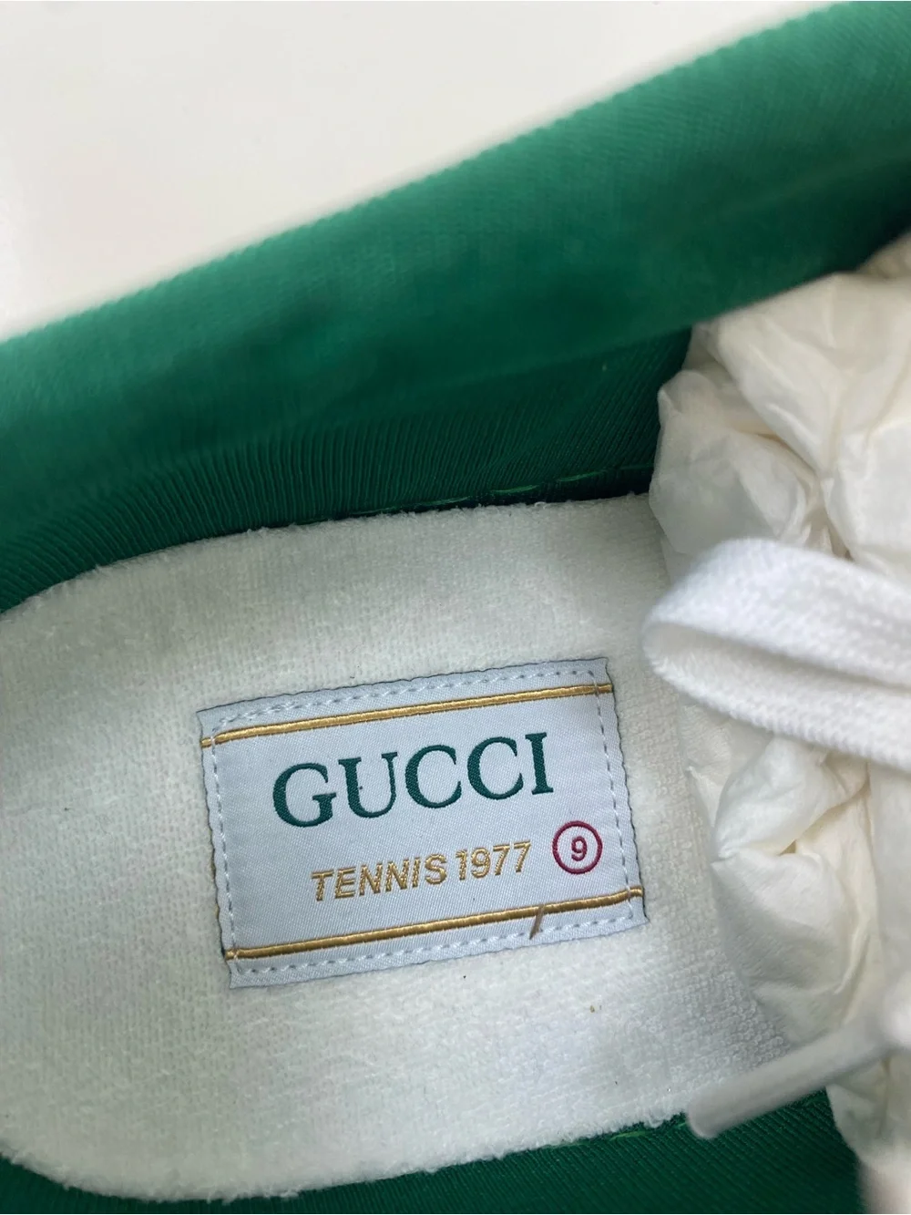 Gucci White Leather Sneakers with Red Trim & Green Lining